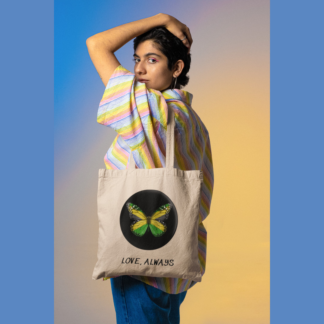 TOTE BAG WITH JAMAICA COLOR MONARCH BUTTERFLY