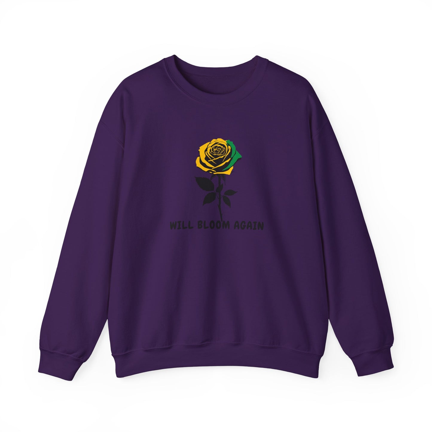 Jamaican Vibe Crewneck Sweatshirt — "Will Bloom Again" Rose Inspirational Pullover