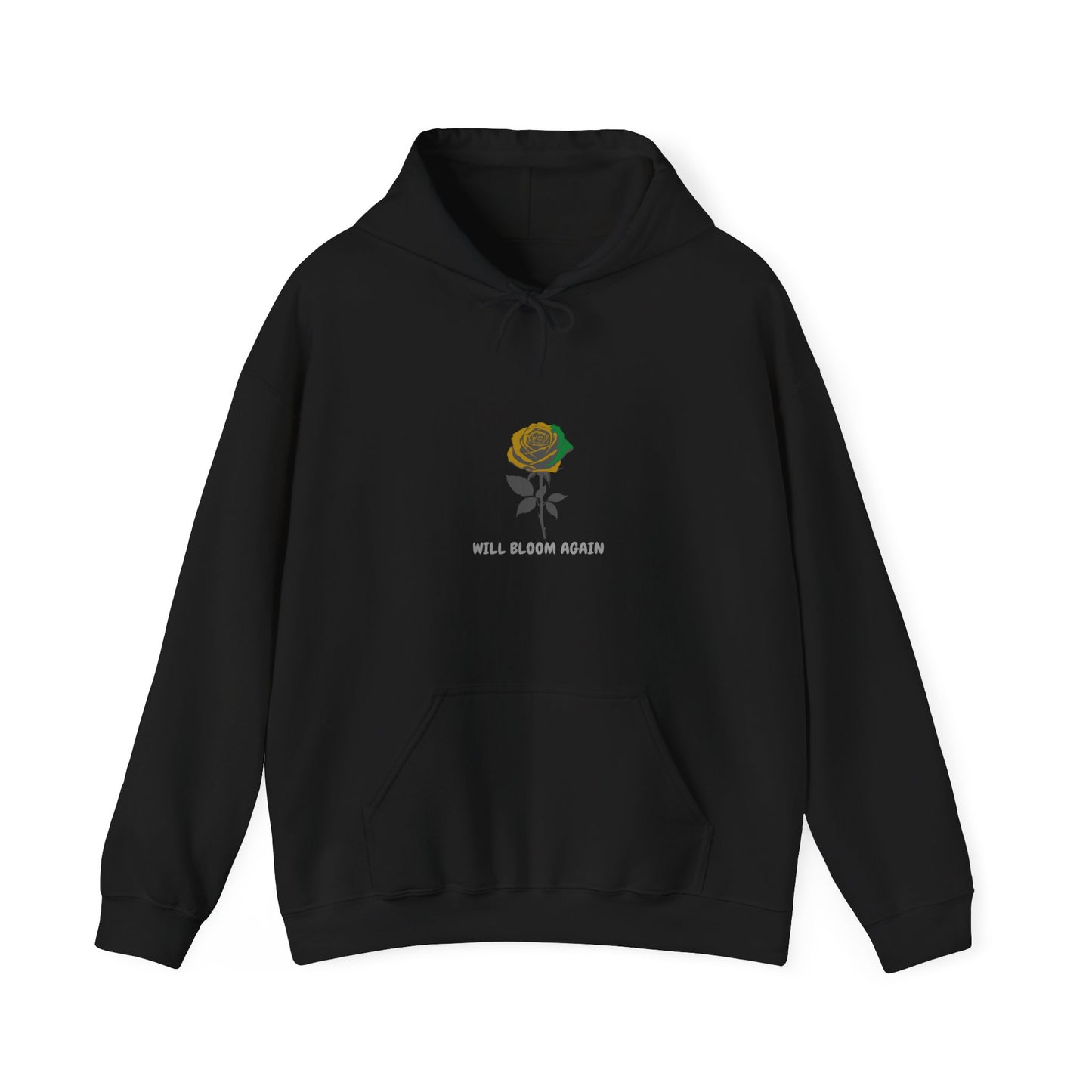 WIll Bloom Again Hoodie — Minimal  Jamaican Color Graphic Rose Hooded Sweatshirt