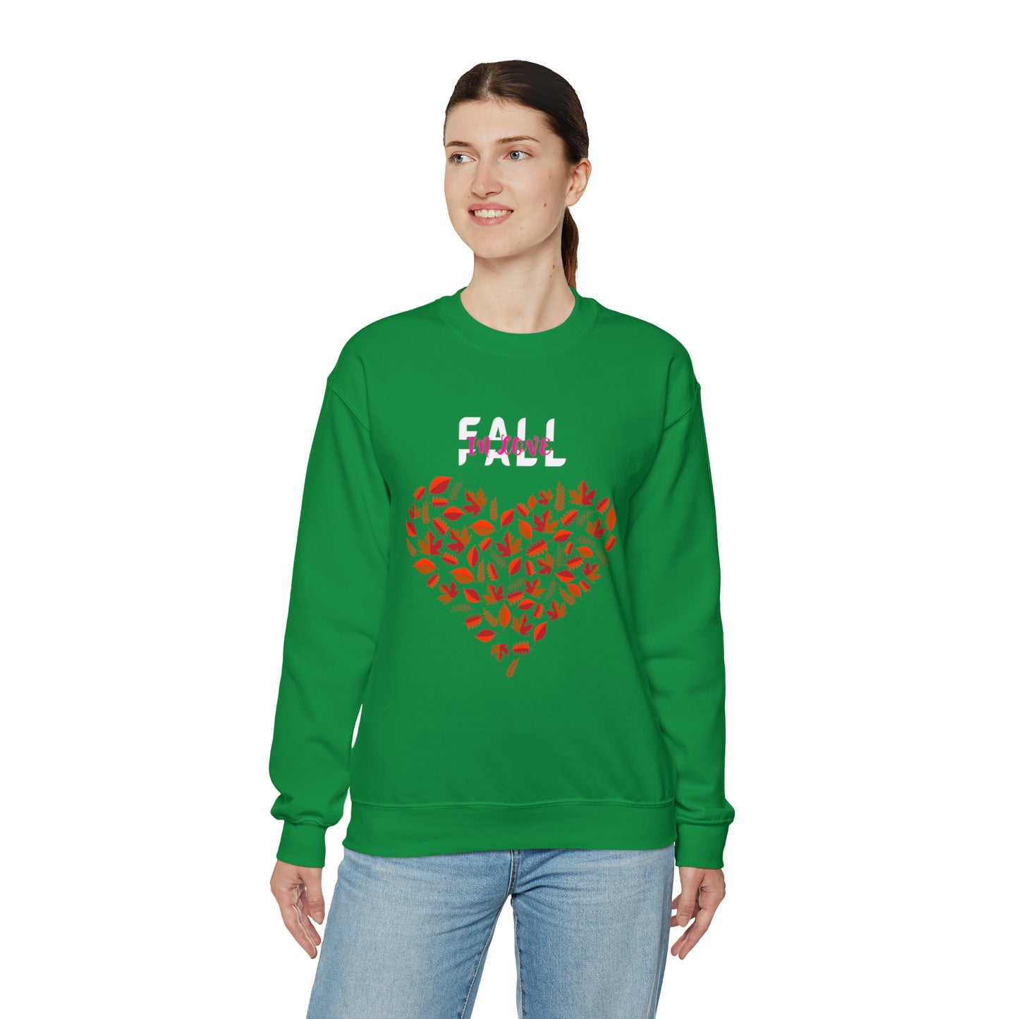 FALL IN LOVE UNISEX LEAFFY HEART FALL SWEATSHIRT GIFT