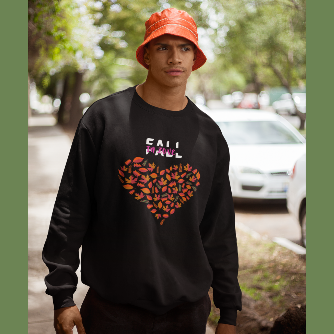 FALL IN LOVE UNISEX LEAFFY HEART FALL SWEATSHIRT GIFT