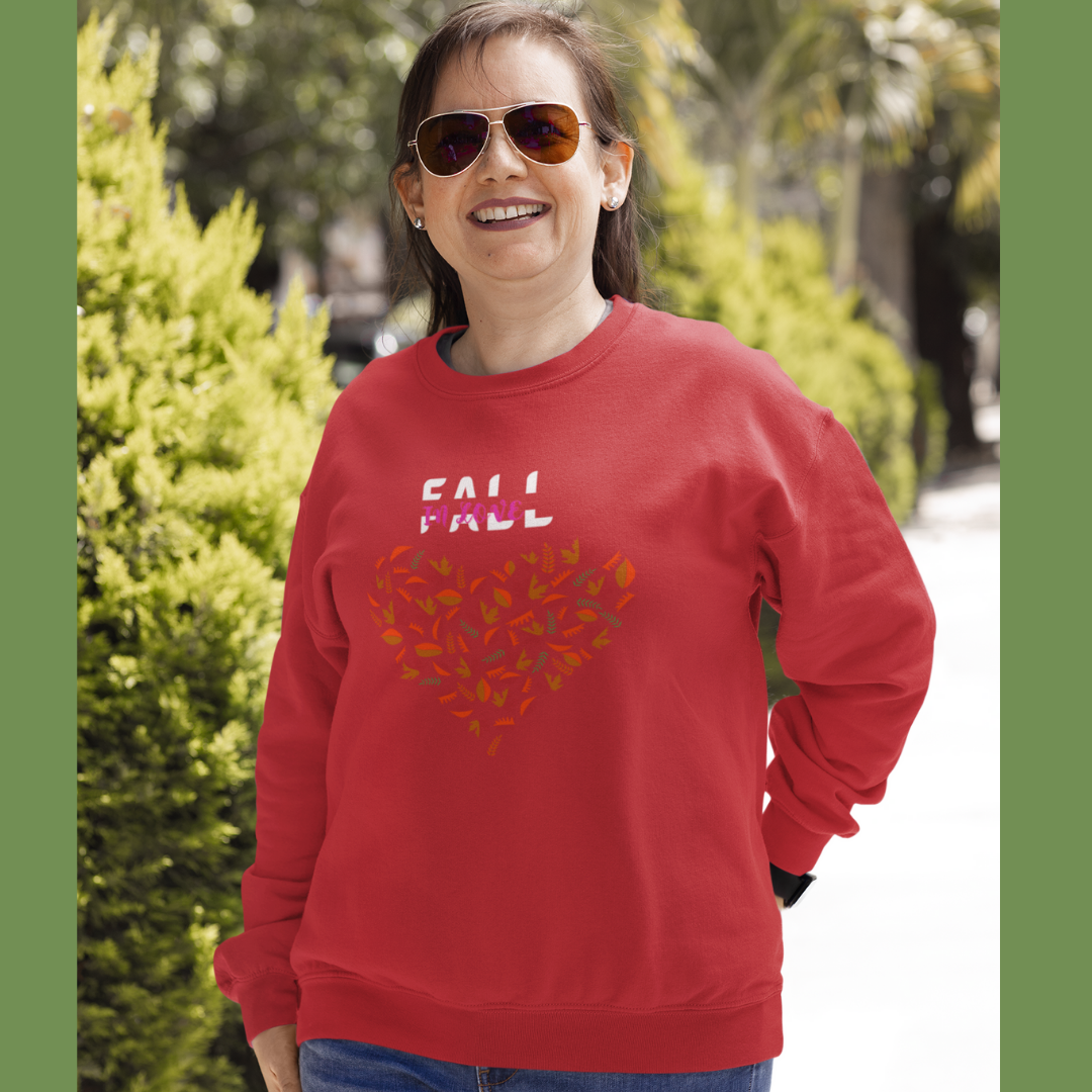 FALL IN LOVE UNISEX LEAFFY HEART FALL SWEATSHIRT GIFT