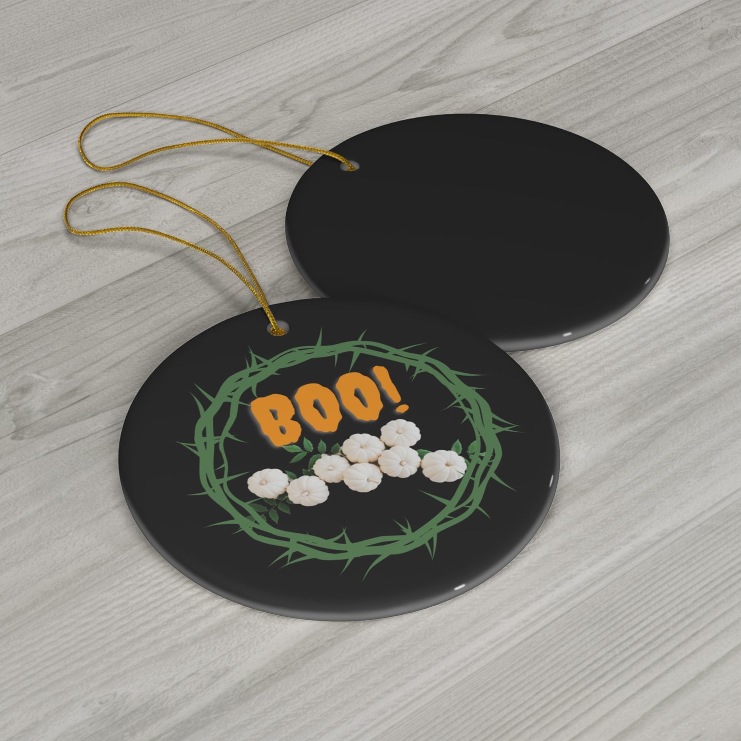 BOO HALLOWEEN THEME CERAMIC CIRCULAR HALLOWEEN HANGING ORNAMENT