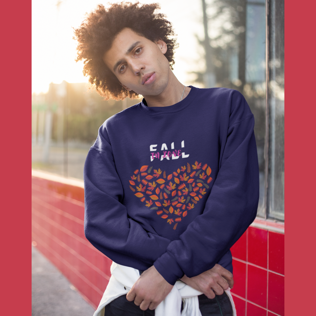 FALL IN LOVE UNISEX LEAFFY HEART FALL SWEATSHIRT GIFT