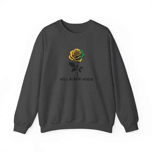 Jamaican Vibe Crewneck Sweatshirt — "Will Bloom Again" Rose Inspirational Pullover