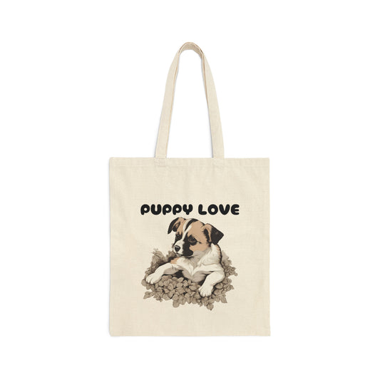 Puppy Love Puppy Pic Design Cotton Canvas Tote Bag