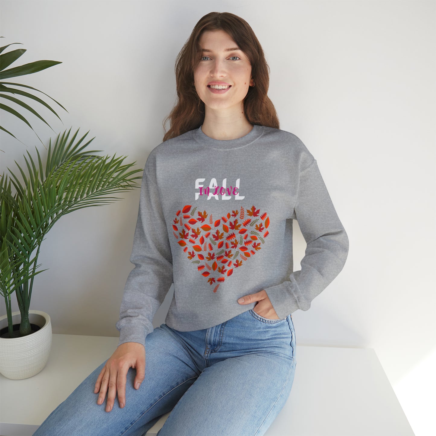 FALL IN LOVE UNISEX LEAFFY HEART FALL SWEATSHIRT GIFT