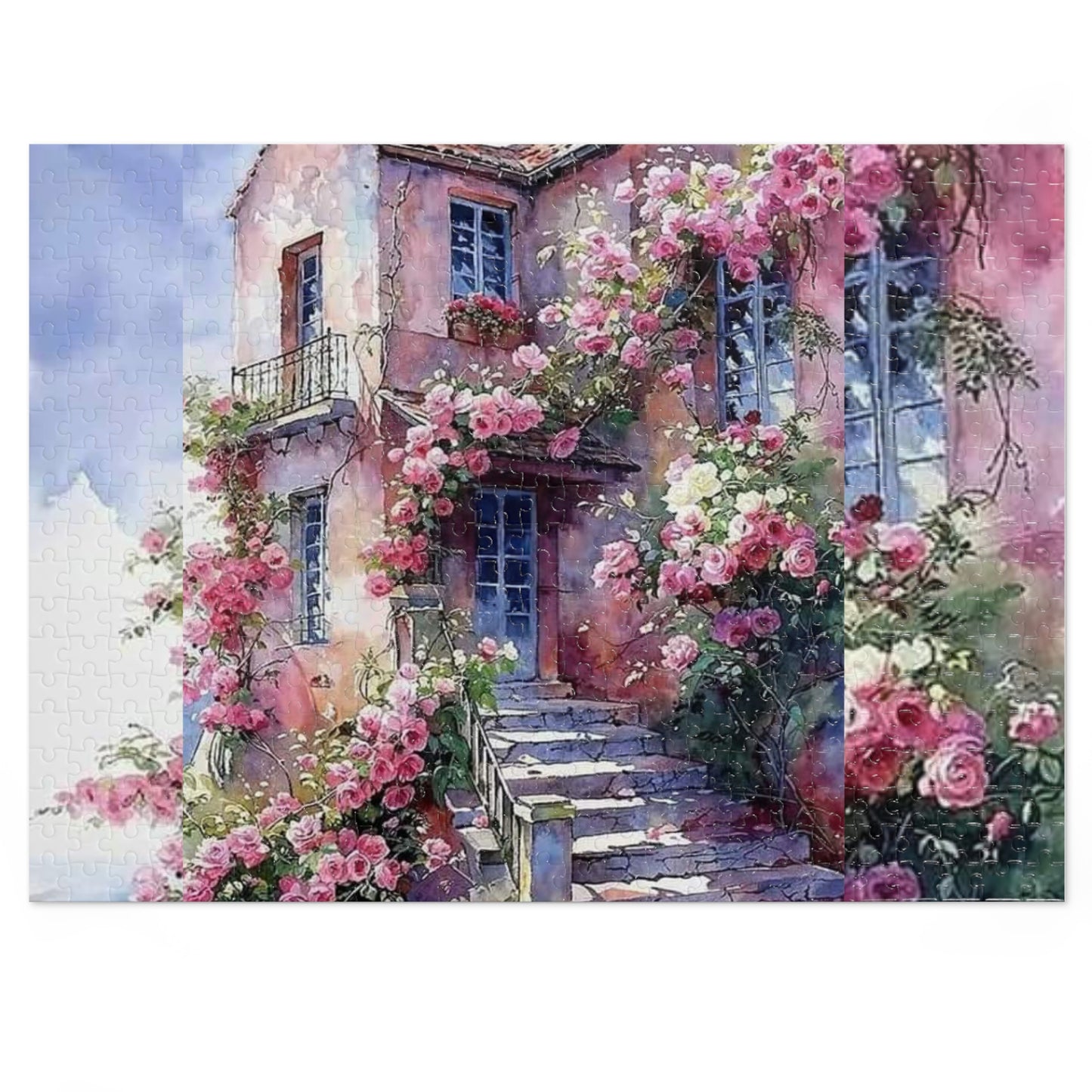 Floral Cottage Jigsaw Puzzle with Tin