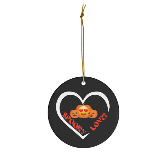 SPOOKY LOVE PUMPKIN  HALLOWEEN THEME CIRCULAR CERAMIC HANGING ORNAMENT