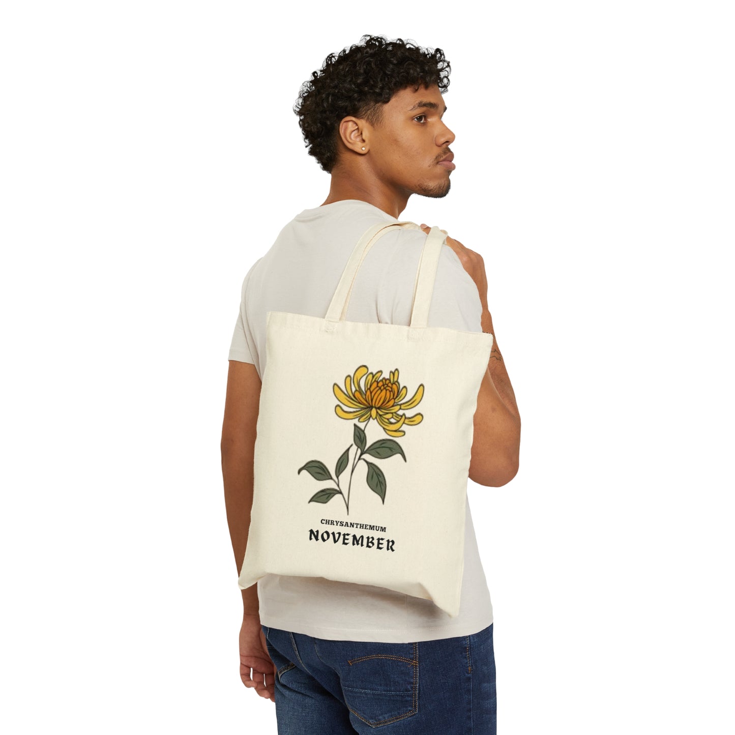 NOVEMBER BIRTH FLOWER MONTH TOTE BAG GIFT (CHRYSANTHEMUM)