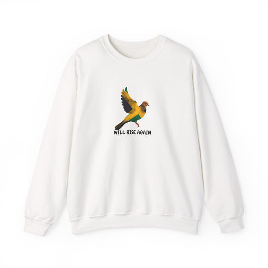 Will Rise Again Crewneck Sweatshirt — Inspirational Bird Graphic Jamaican colors