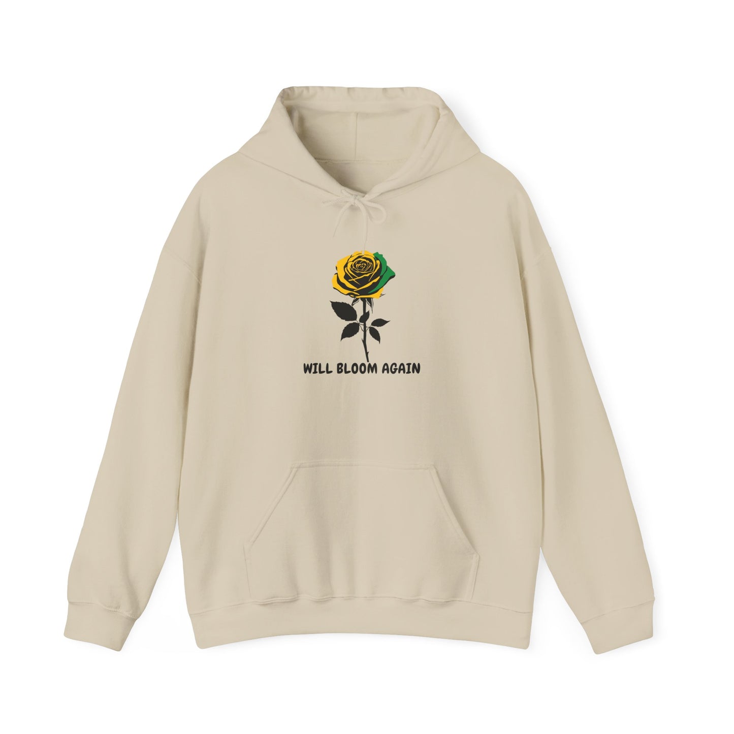 Will Bloom Again Jamaican Color Rose Hoodie — Inspirational Flower Comfort Pullover