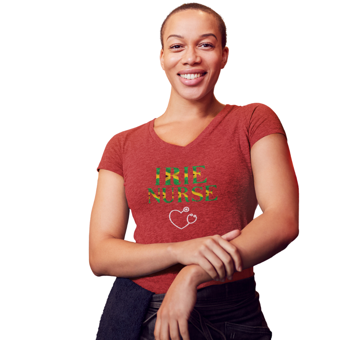 IRIE NURSE JAMAICAN THEME V NECK T SHIRT GIFT