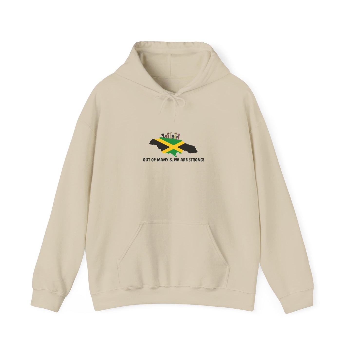 Jamaica Flag Hoodie — "Out of Many, We Are Strong" Unisex Hoodie