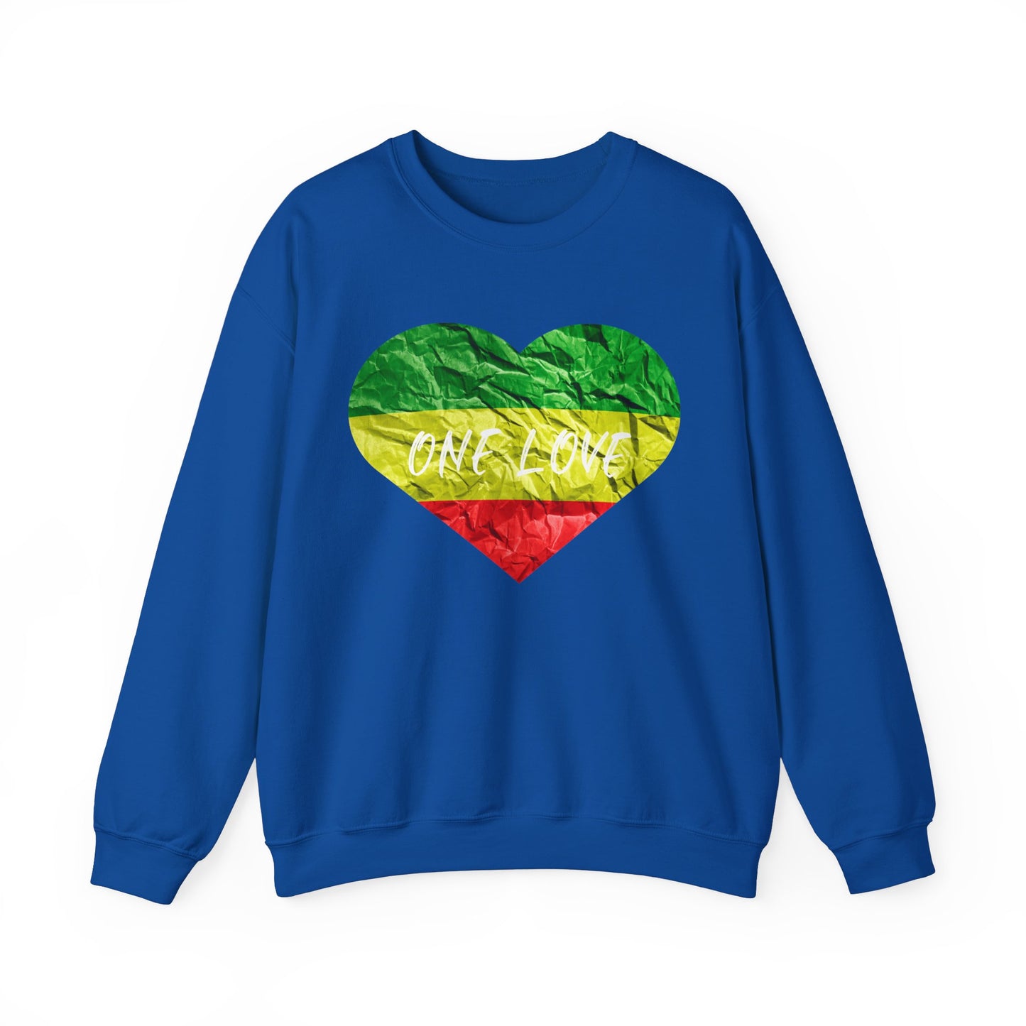 ONE LOVE RASTAH COLOR HEART DESIGN GRAPHIC SWEATSHIRT