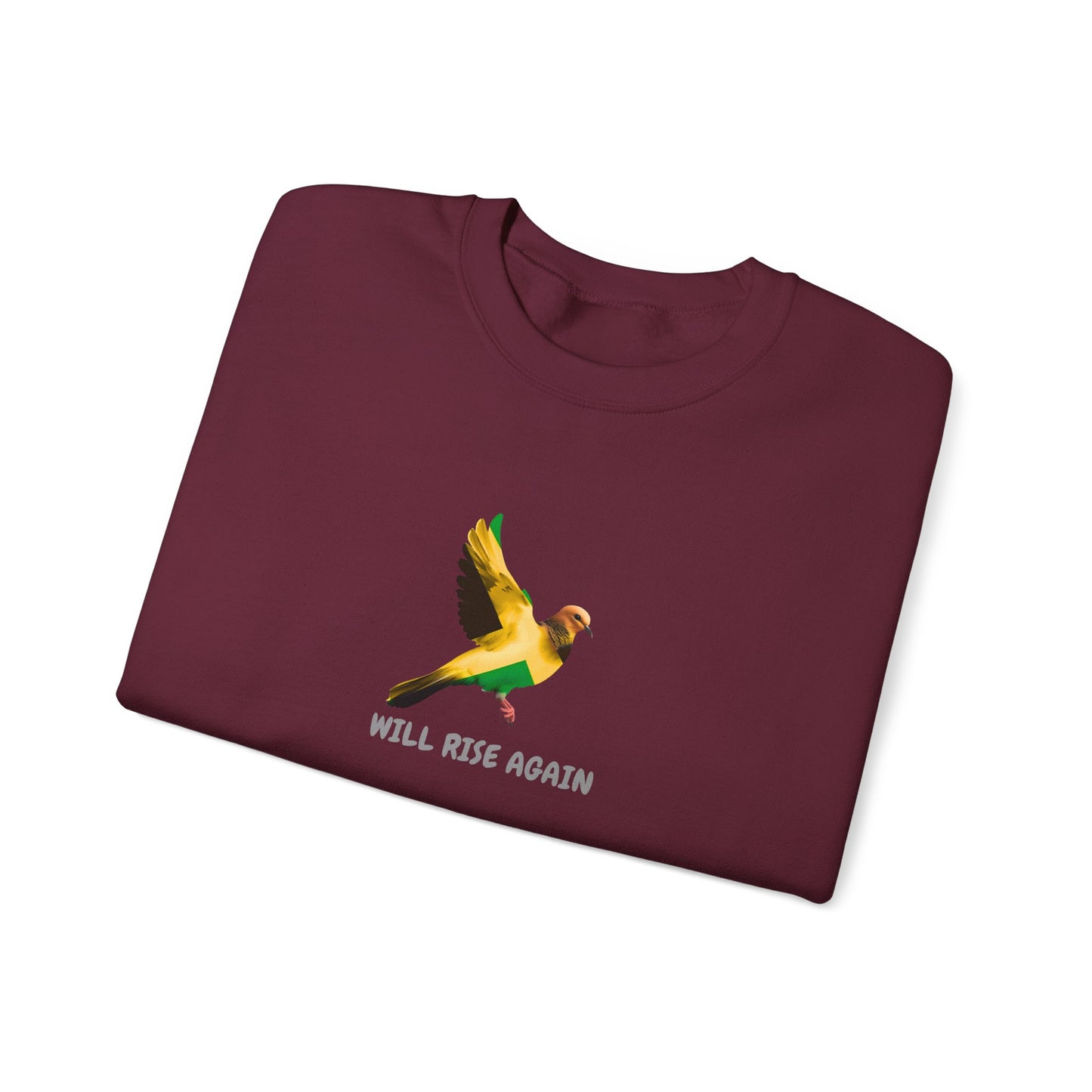 Jamaica Graphic Crewneck Sweatshirt — 'Will Rise Again' Colorful Bird Graphic
