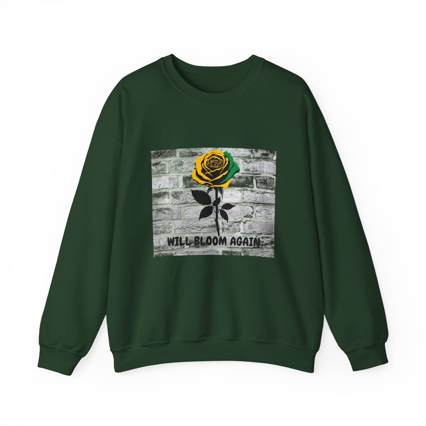 Jamaican Color Rose Will Bloom Again Brick Wall Graphic Crewneck Sweatshirt