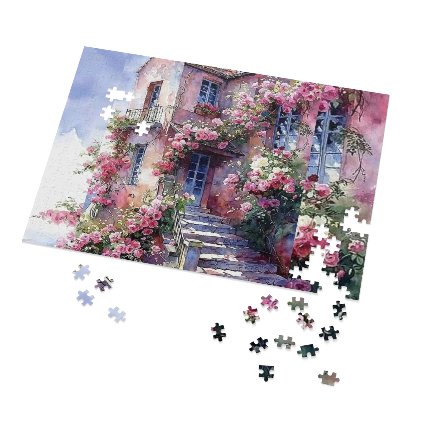 Floral Cottage Jigsaw Puzzle with Tin