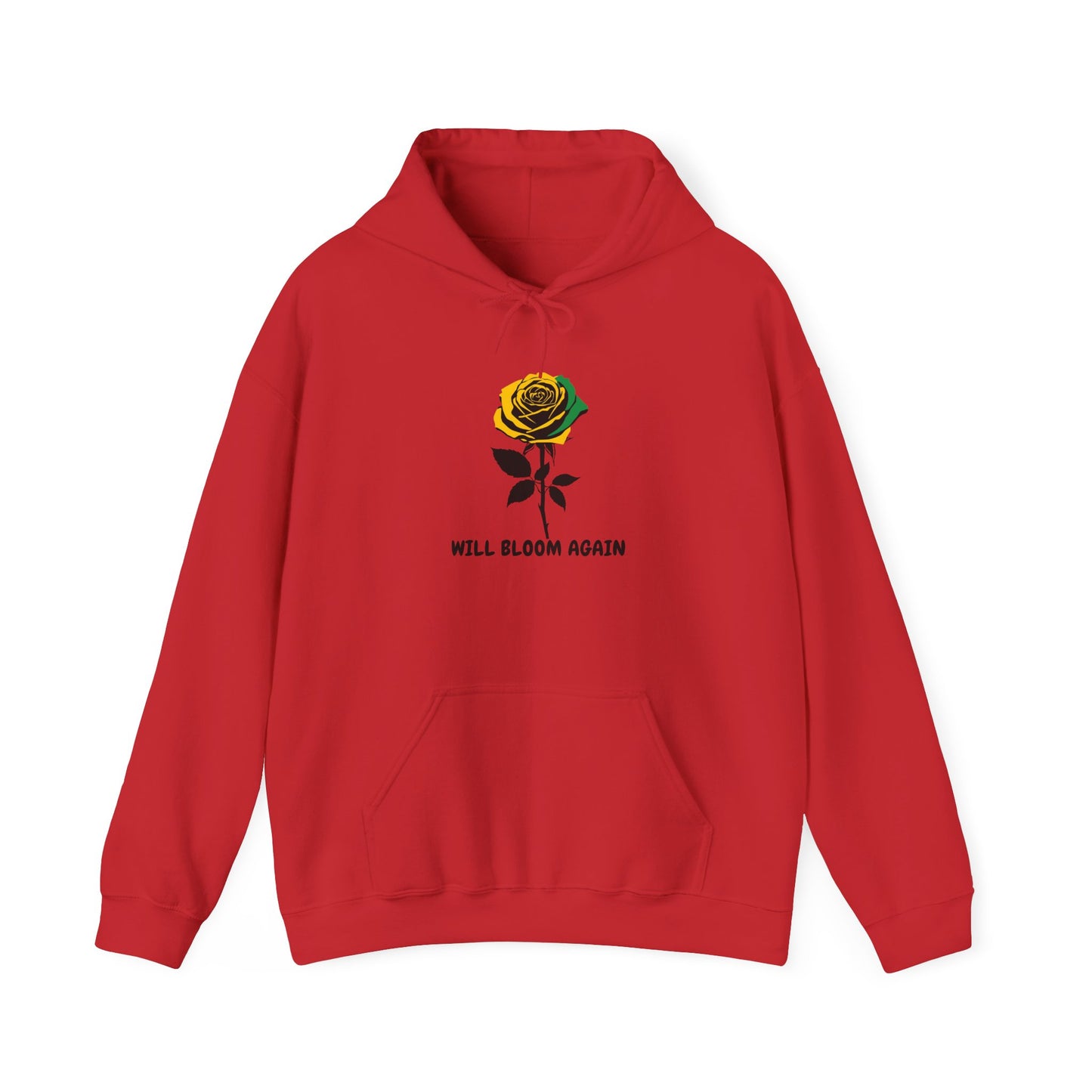 Will Bloom Again Jamaican Color Rose Hoodie — Inspirational Flower Comfort Pullover