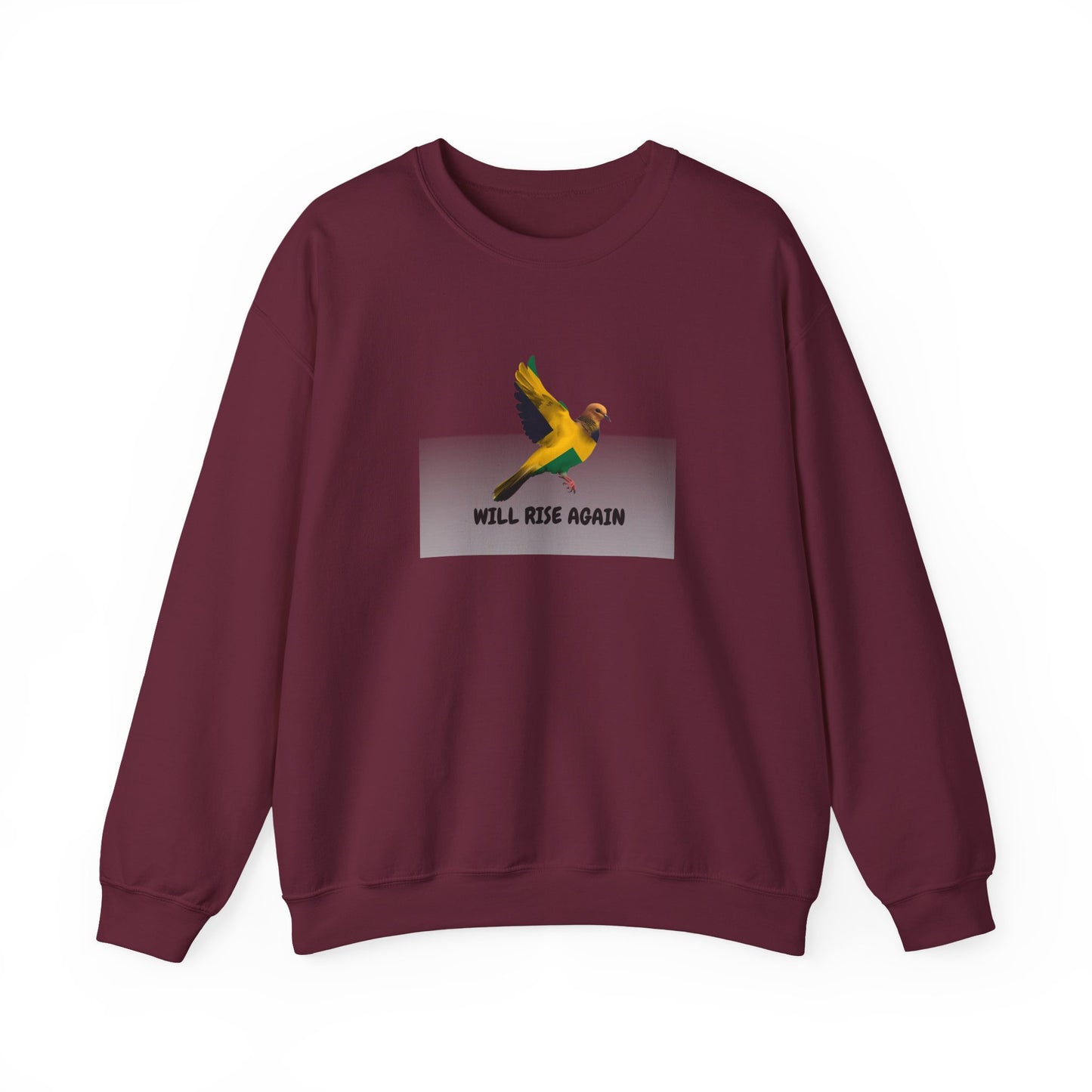 Jamaican Color Bird Sweatshirt with "Will Rise Again" Motivational Design