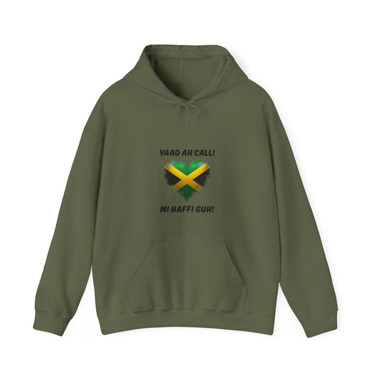 Yaad Ah Call! Mi Haffi Guh! Jamaican Heart Flag Pullover Hoodie