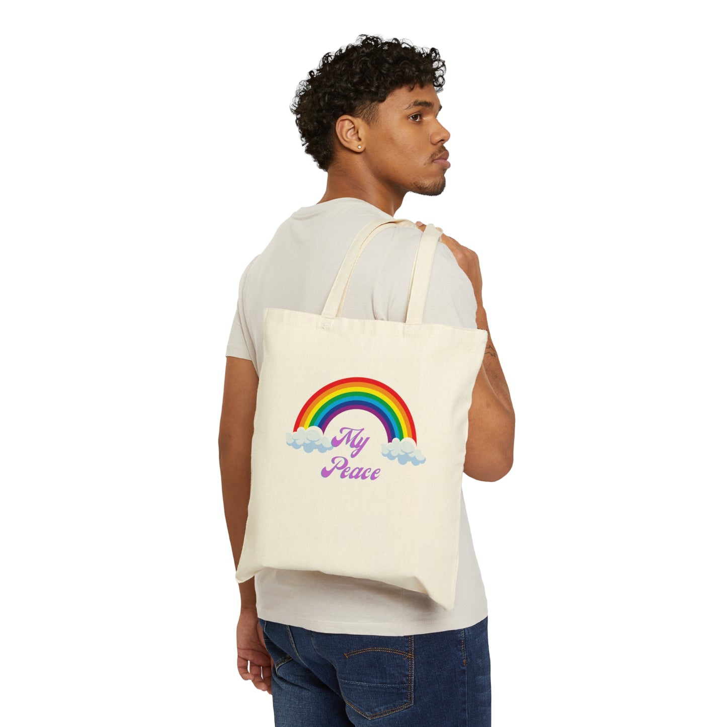 My Peace Rainbow Theme Cotton Canvas Tote Bag