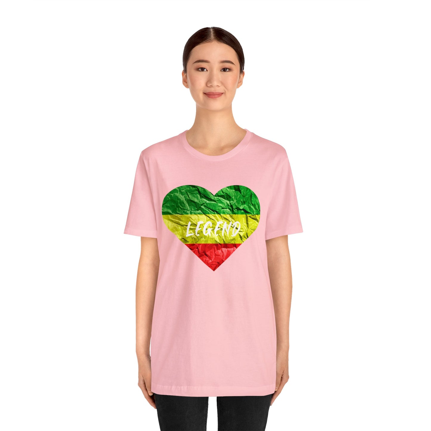 LEGEND RED GREEN AND GOLD HEART DESIGN CREWNECK T SHIRT