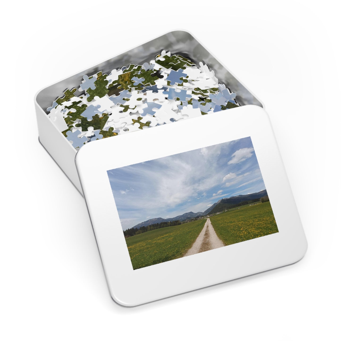 Country road Scenic Meadow & Mountain Landscape Jigsaw Puzzle