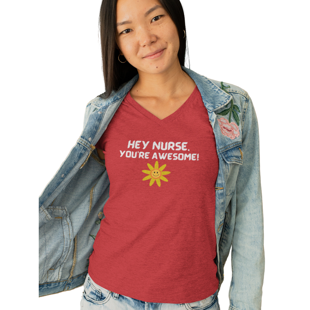 AWESOME NURSE UNISEX V NECK  TEE SHIRT GIFT