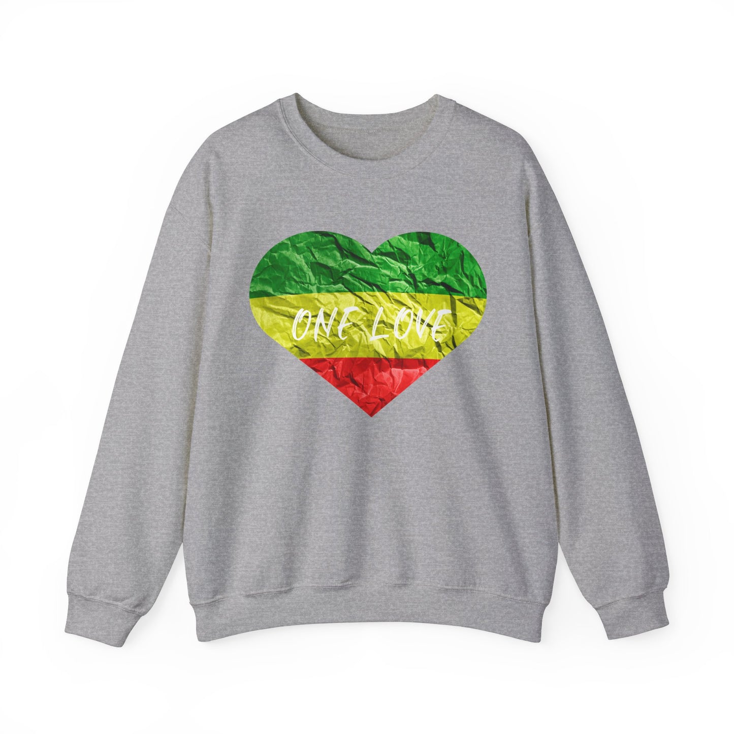 ONE LOVE RASTAH COLOR HEART DESIGN GRAPHIC SWEATSHIRT