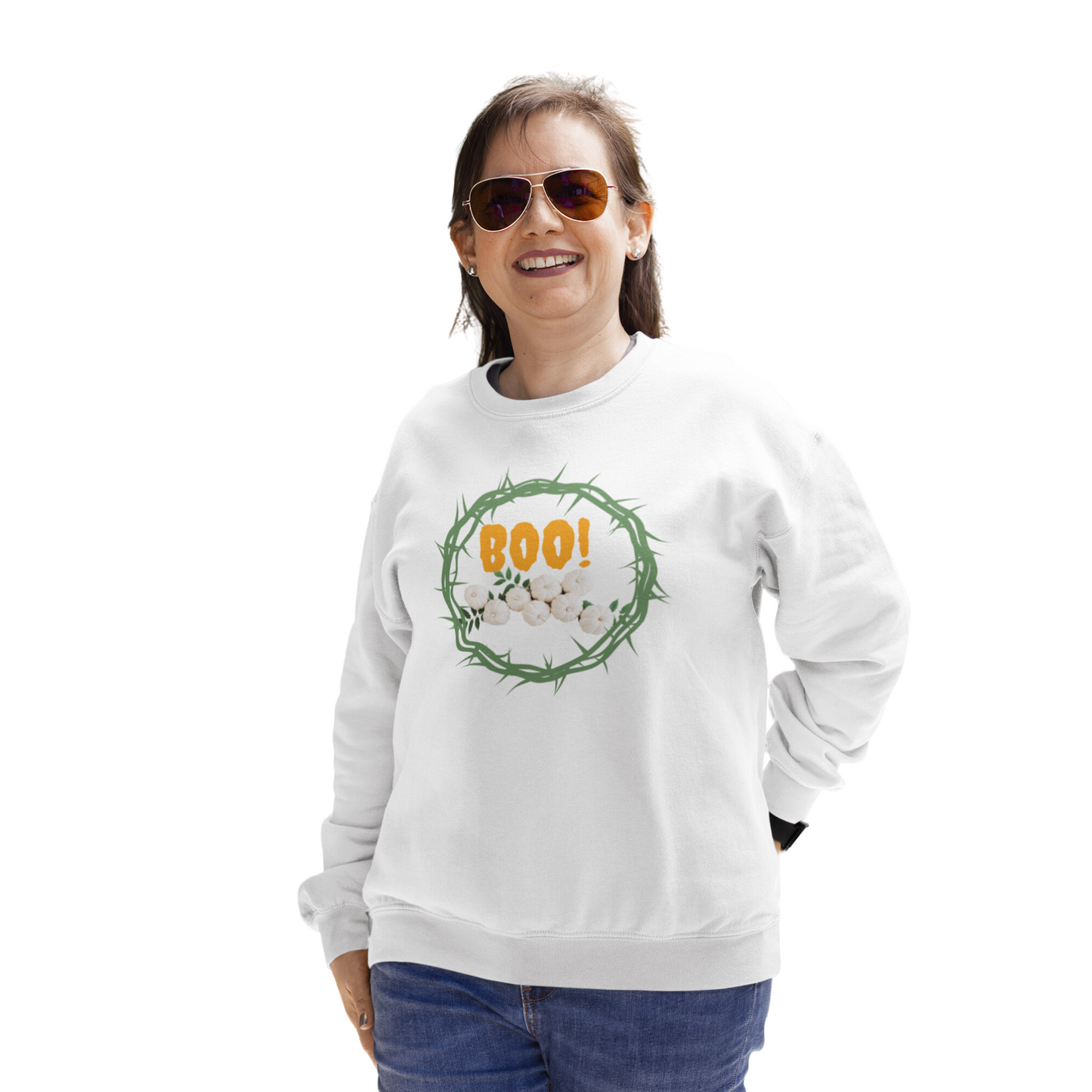 BOO  THORN WREATH HALLOWEEN SWEATSHIRT GIFT