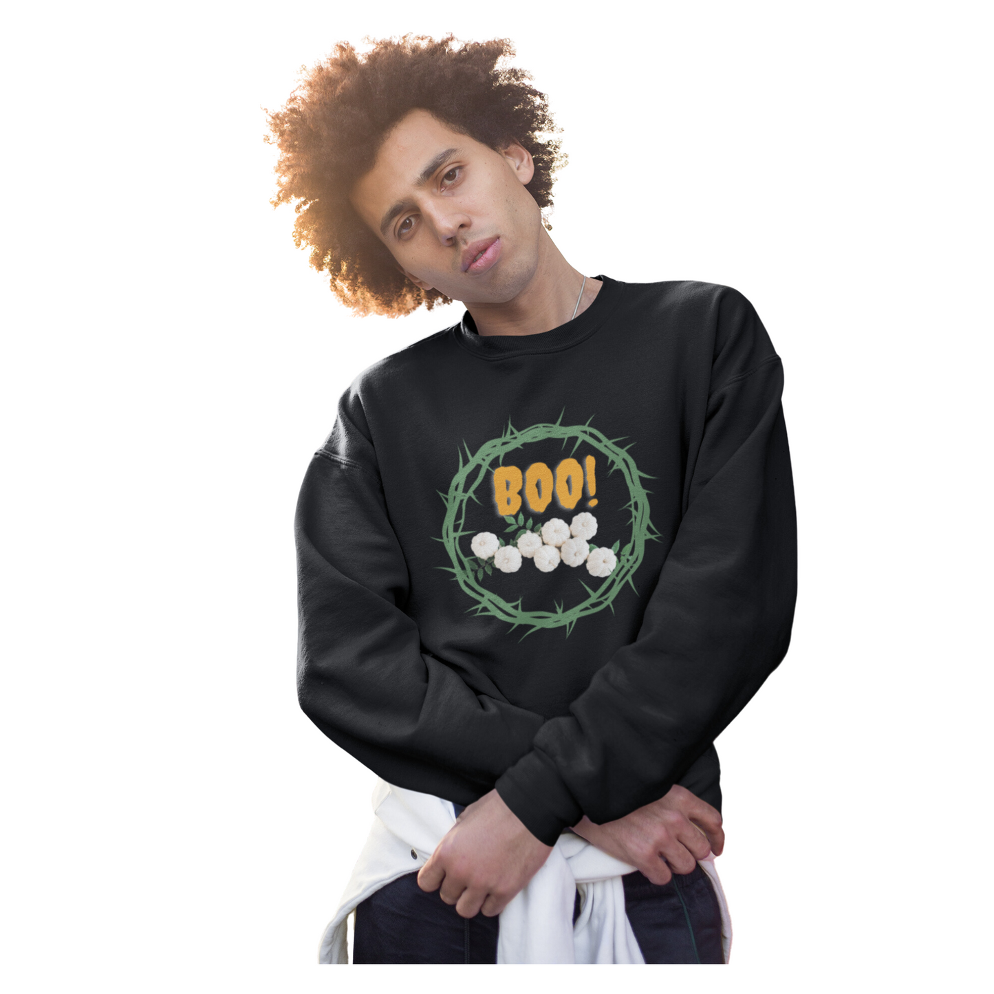 BOO  THORN WREATH HALLOWEEN SWEATSHIRT GIFT