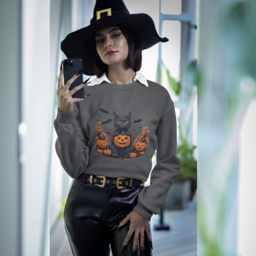 BLACK CAT HALLOWEEN SWEATSHIRT GIFT