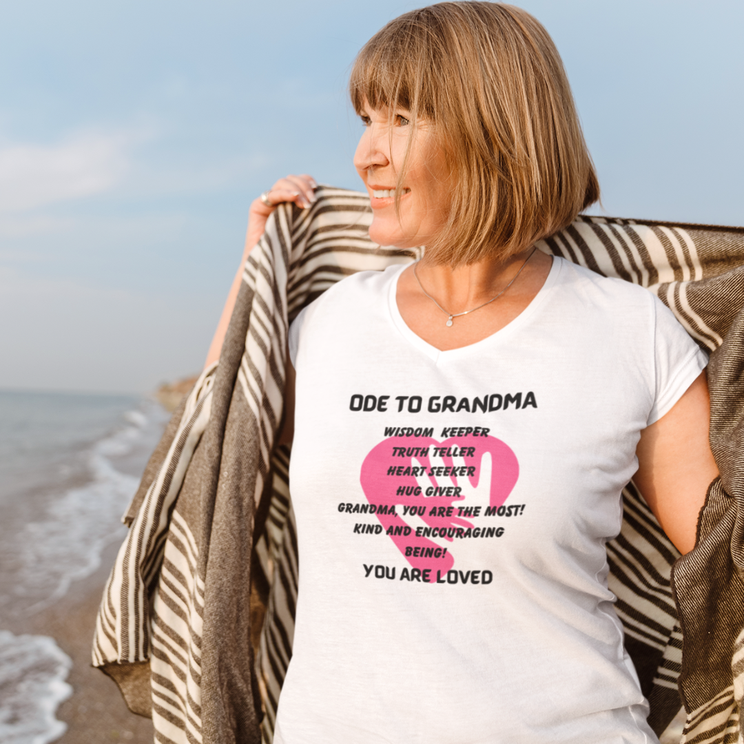 ODE TO GRANDMA V NECK T SHIRT  GIFT FOR GRADMOTHERS (BLACK FONT)