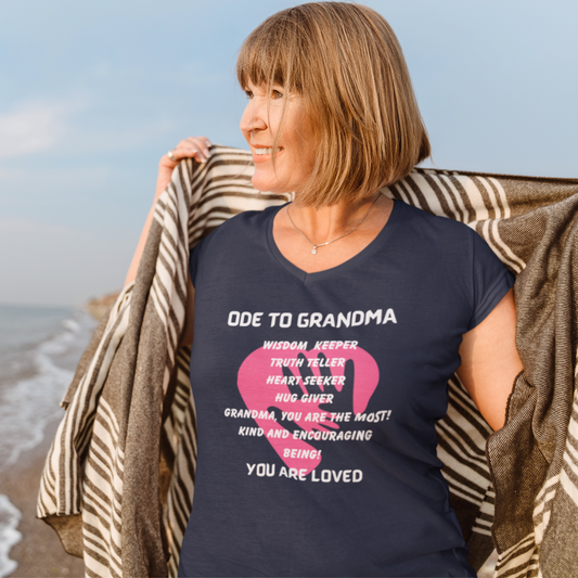 ODE TO GRANDMA V NECK T SHIRT GIFT FOR GRANNY (WHITE FONT)