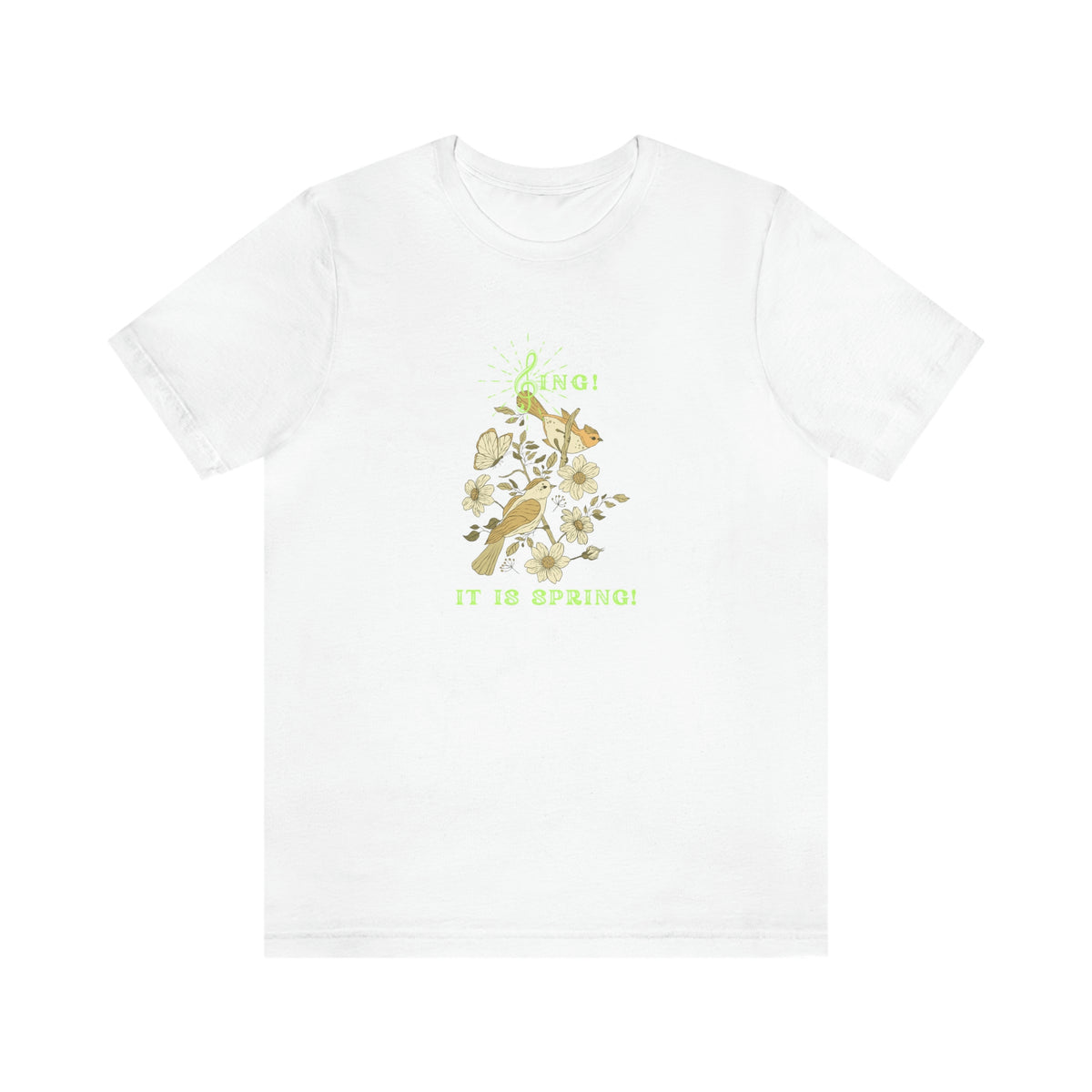 SING IT IS SPRING UNISEX CREW NECK TEE SHIRT WITH GREEN FONT