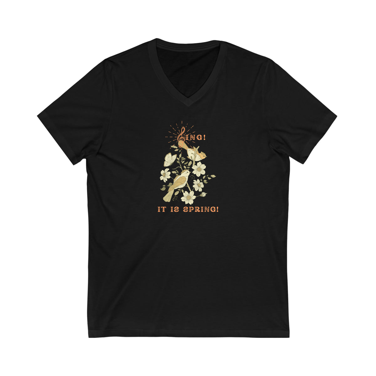 SING IT IS SPRING UNISEX V NECK T SHIRT GIFT WITH ORANGE FONT