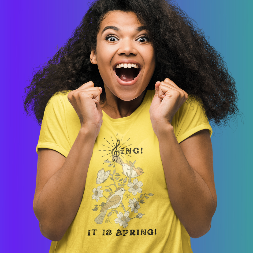 SING IT IS SPRING UNISEX  CREW NECK T SHIRT GIFT WITH BLACK FONT