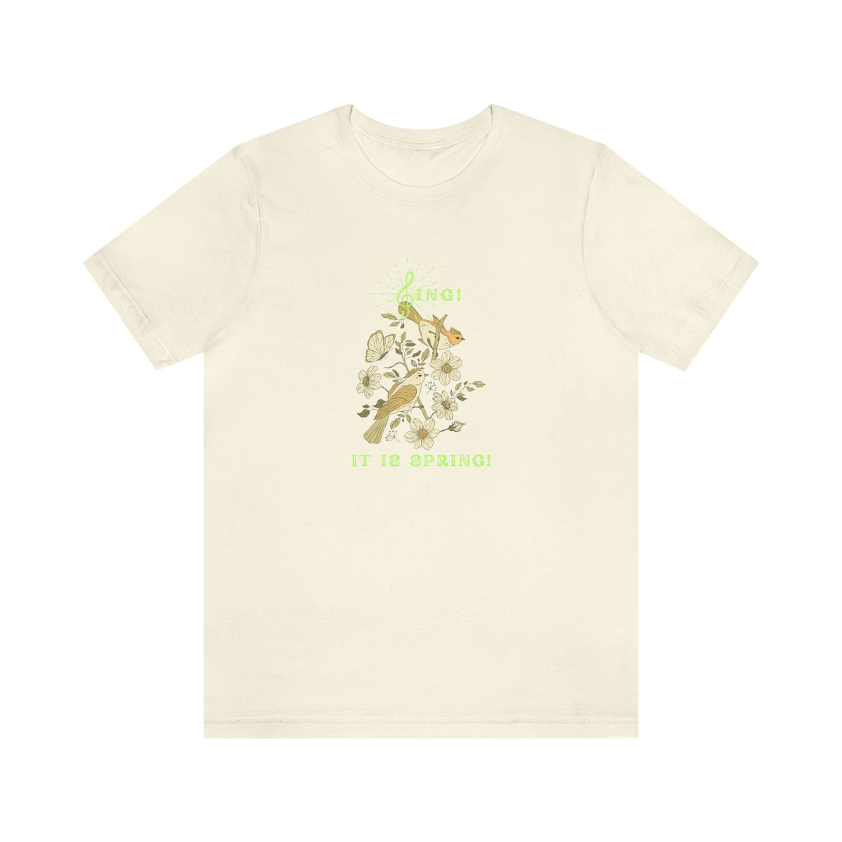 SING IT IS SPRING UNISEX CREW NECK TEE SHIRT WITH GREEN FONT