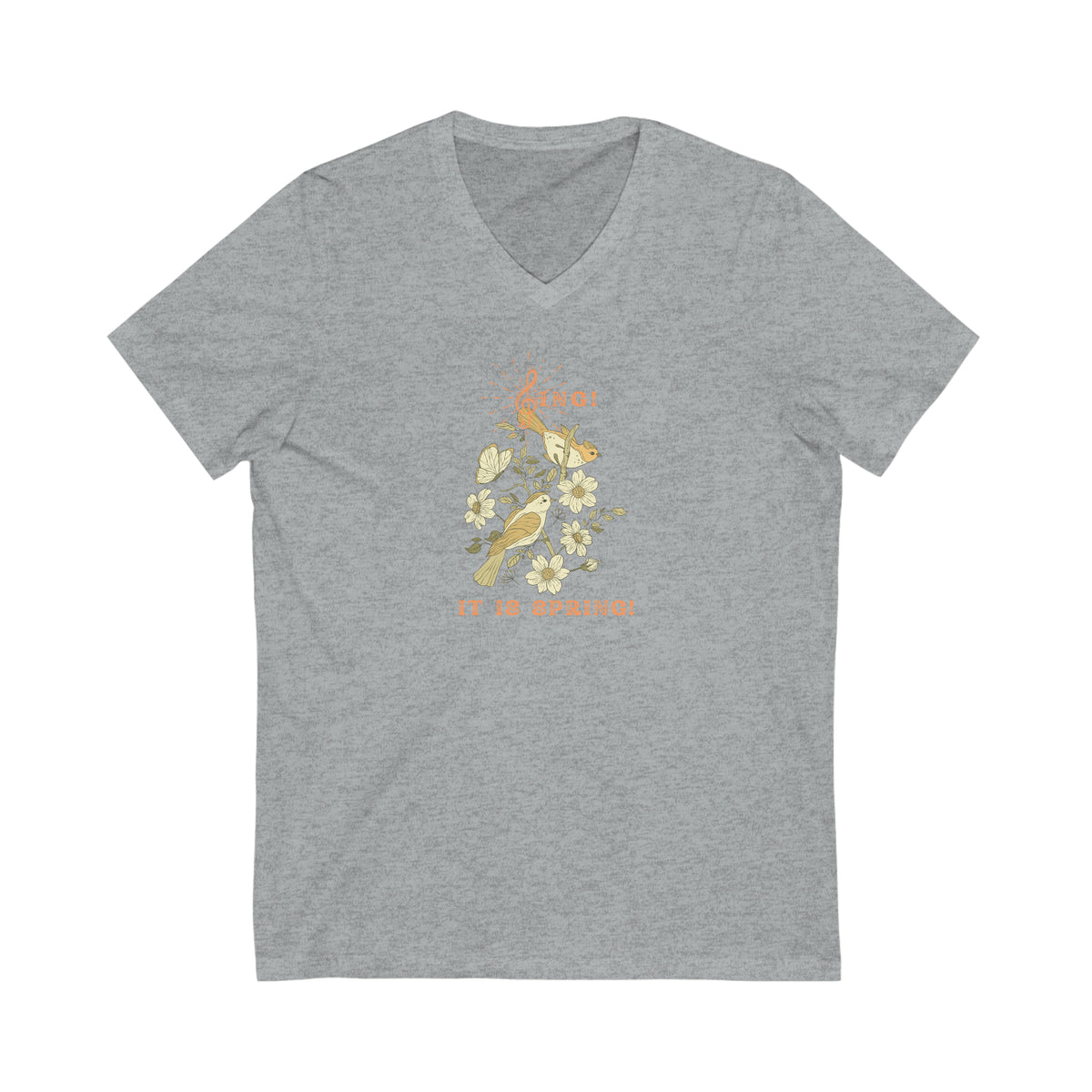 SING IT IS SPRING UNISEX V NECK T SHIRT GIFT WITH ORANGE FONT