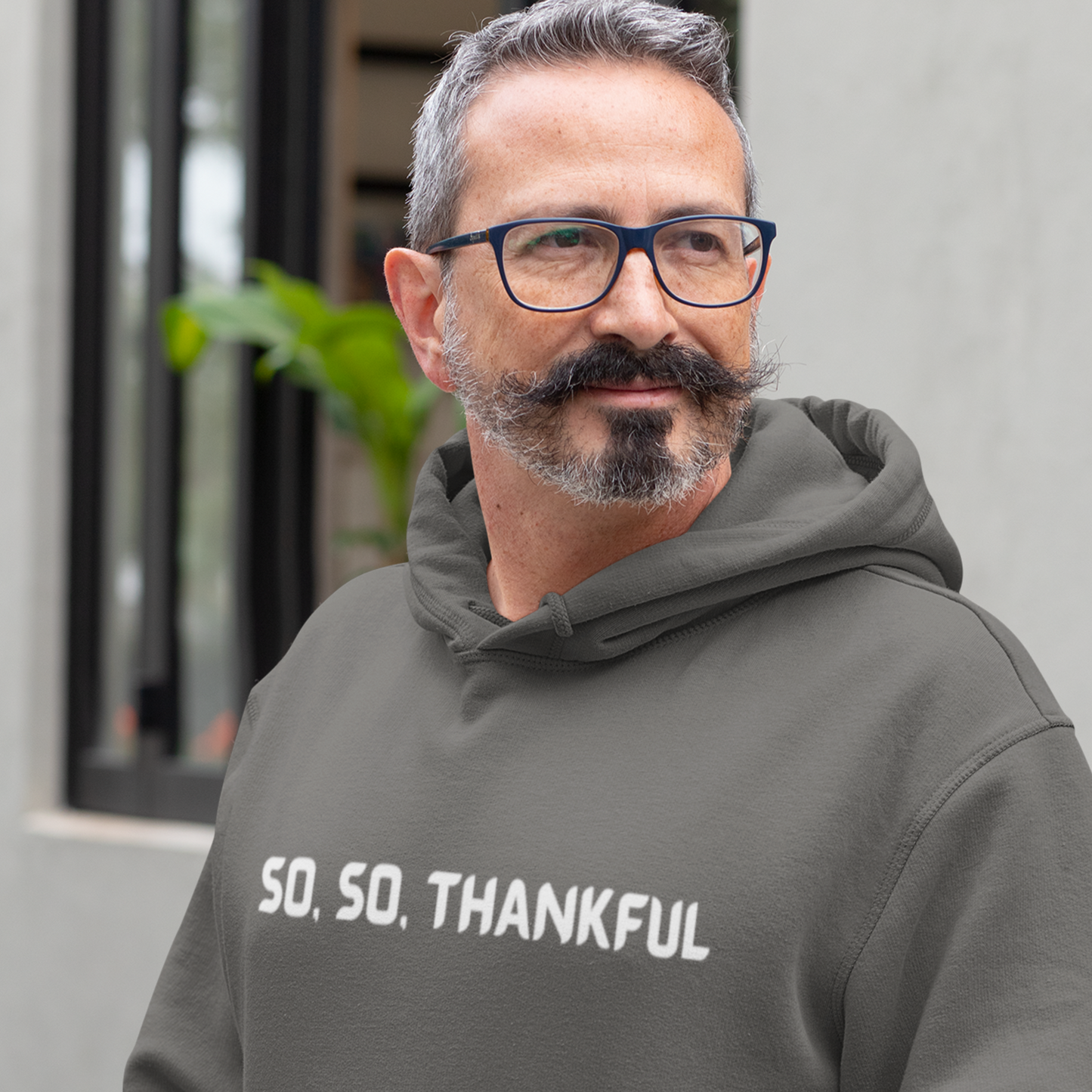 SO , SO THANKFUL UNISEX HOODED SWEATSHIRT WITH INSPIRATIONAL WORDS