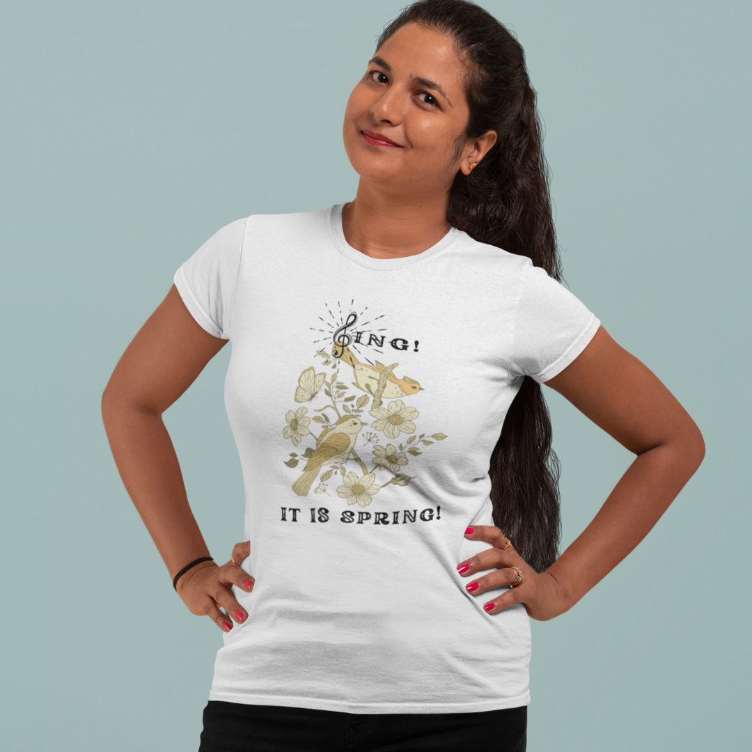SING IT IS SPRING UNISEX  CREW NECK T SHIRT GIFT WITH BLACK FONT