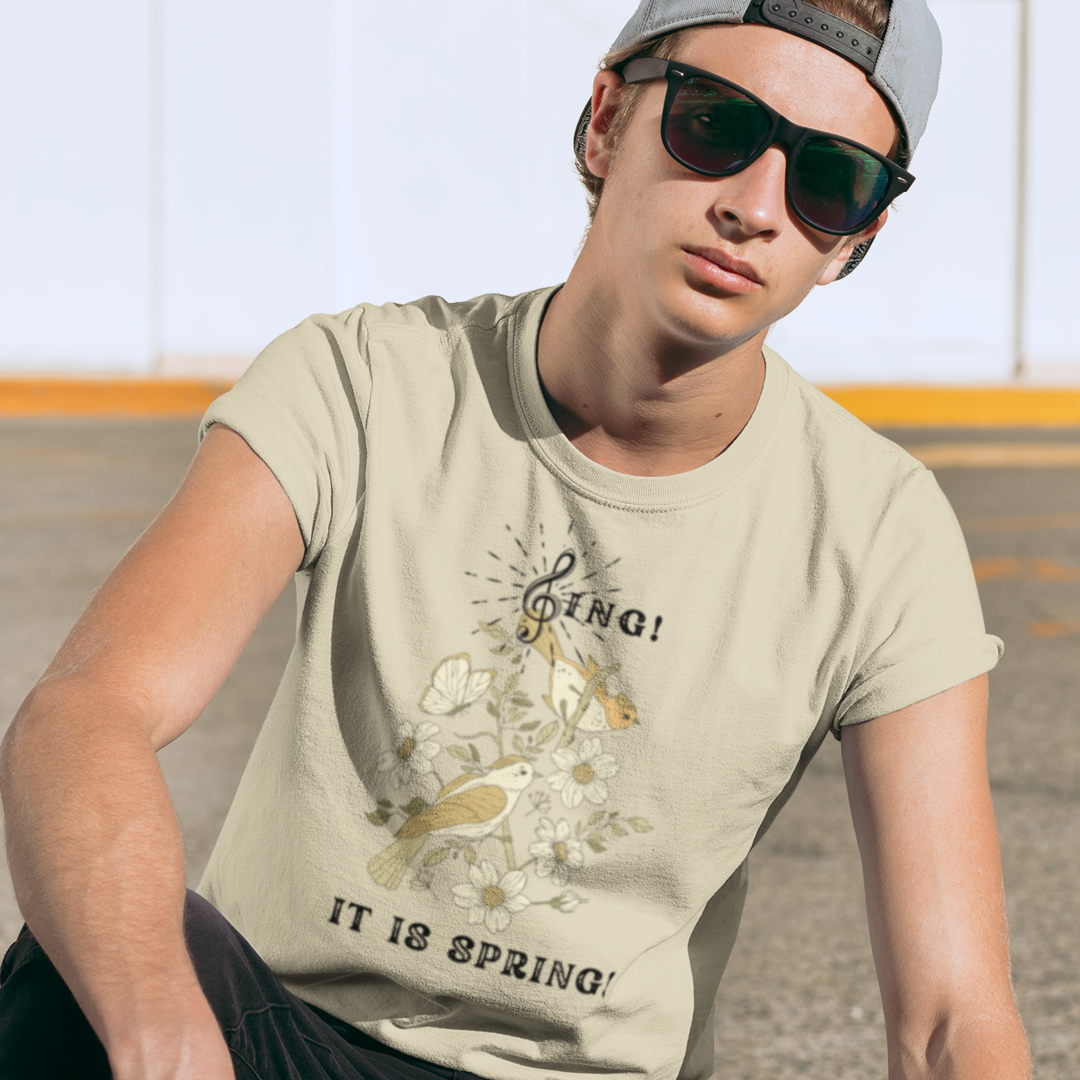 SING IT IS SPRING UNISEX  CREW NECK T SHIRT GIFT WITH BLACK FONT