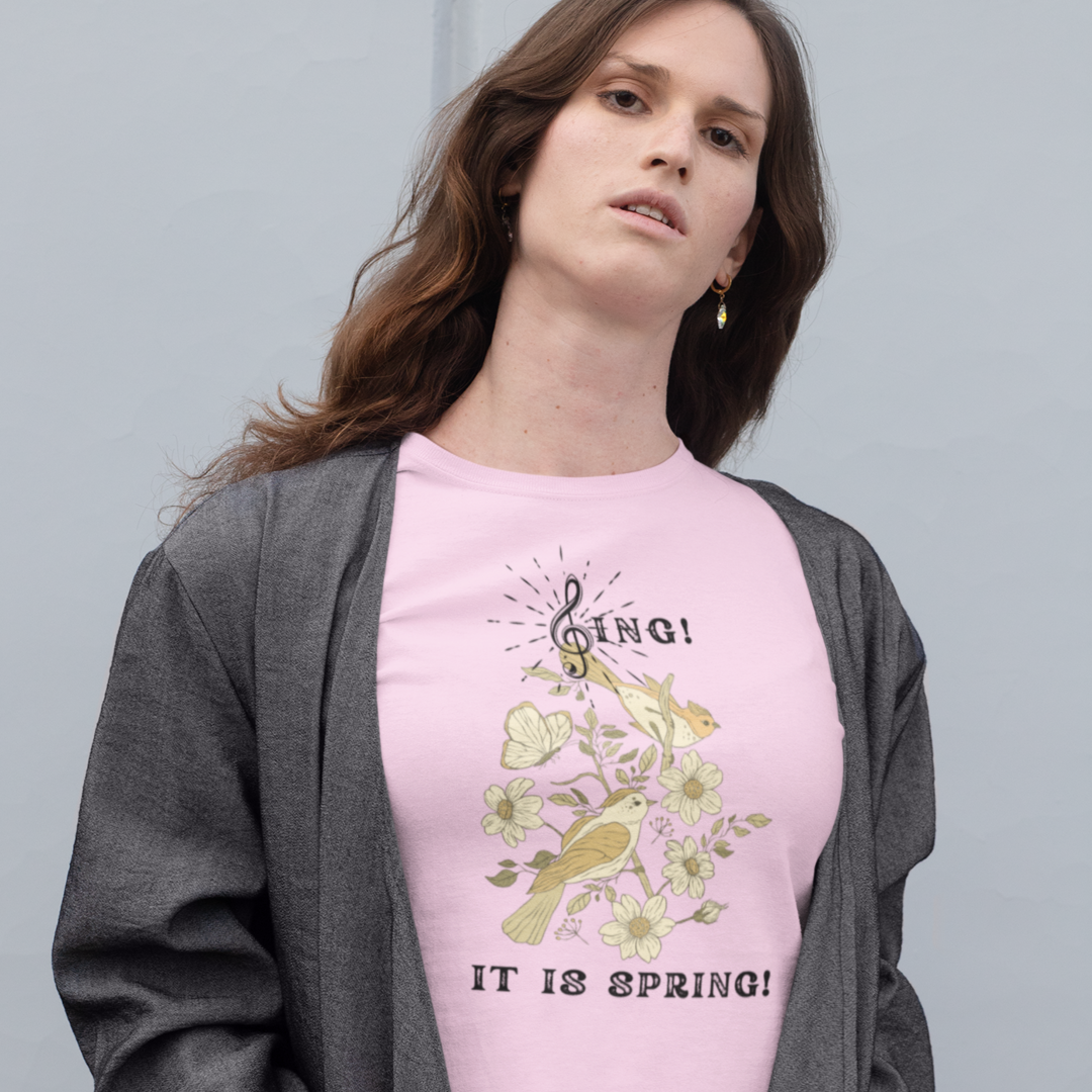 SING IT IS SPRING UNISEX  CREW NECK T SHIRT GIFT WITH BLACK FONT