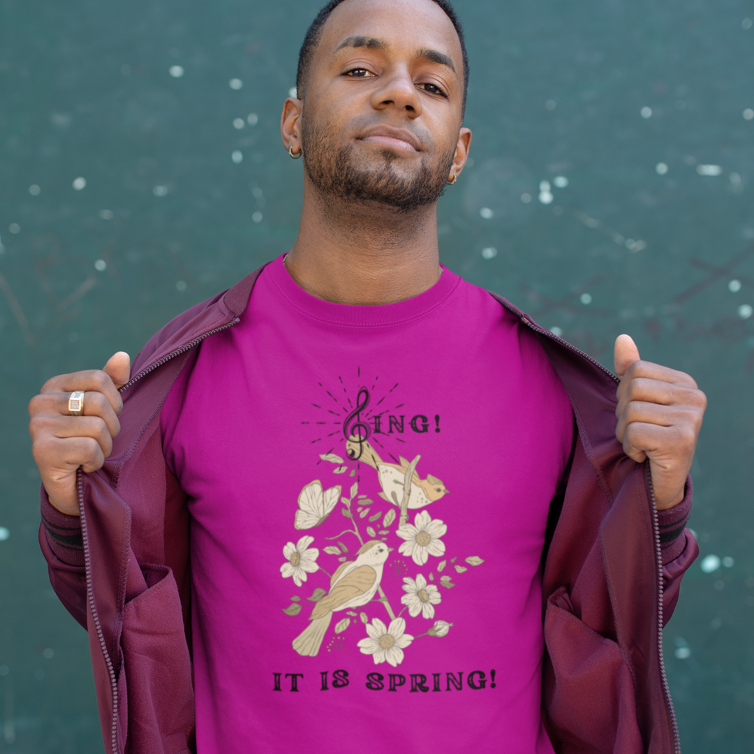 SING IT IS SPRING UNISEX  CREW NECK T SHIRT GIFT WITH BLACK FONT