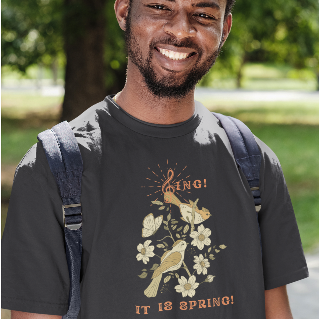 SING THIS SPRING UNISEX  CREW NECK SHORT SLEEVE  T SHIRT GIFT WITH ORANGE FONT