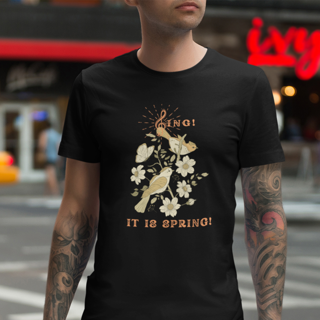 SING THIS SPRING UNISEX  CREW NECK SHORT SLEEVE  T SHIRT GIFT WITH ORANGE FONT