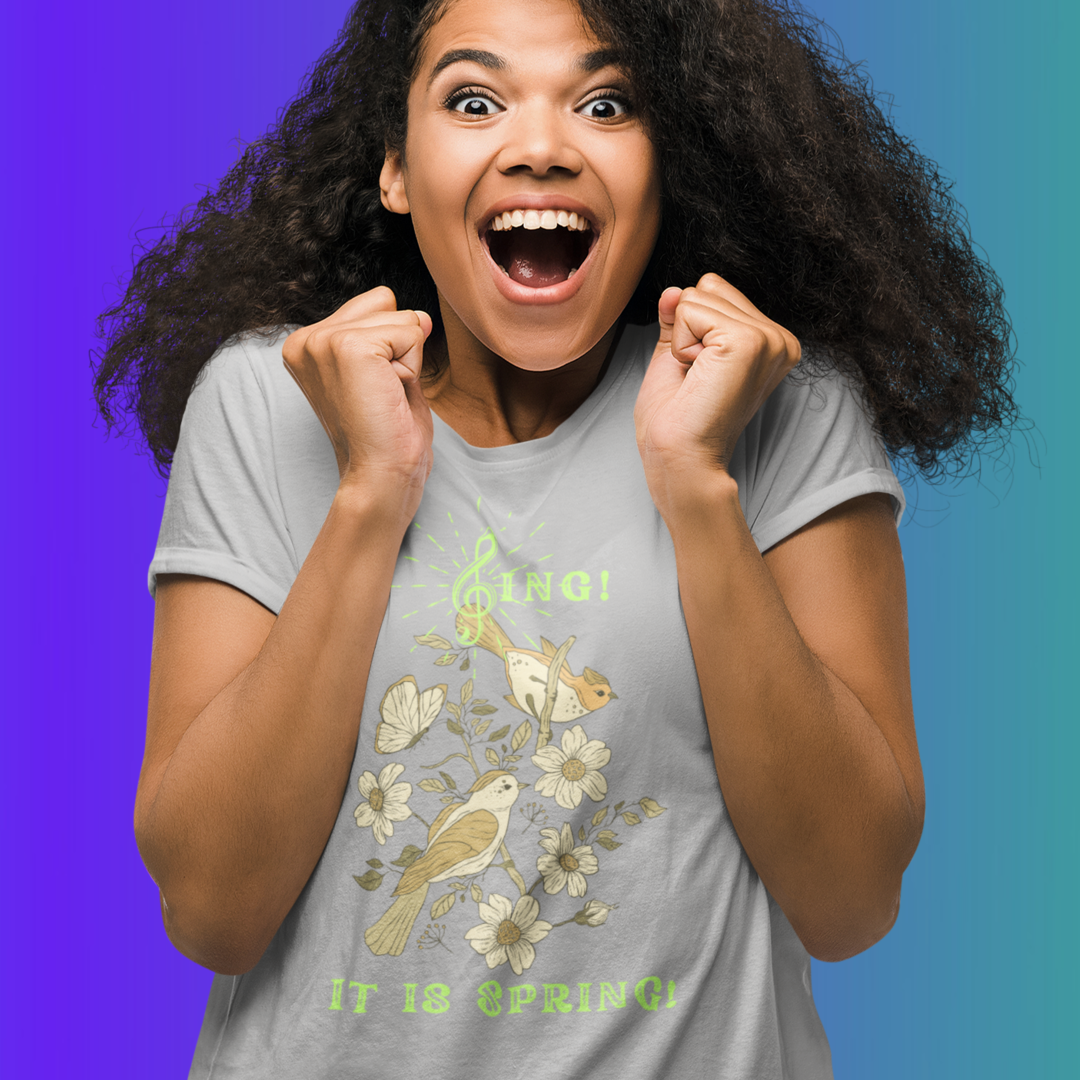 SING IT IS SPRING UNISEX CREW NECK TEE SHIRT WITH GREEN FONT