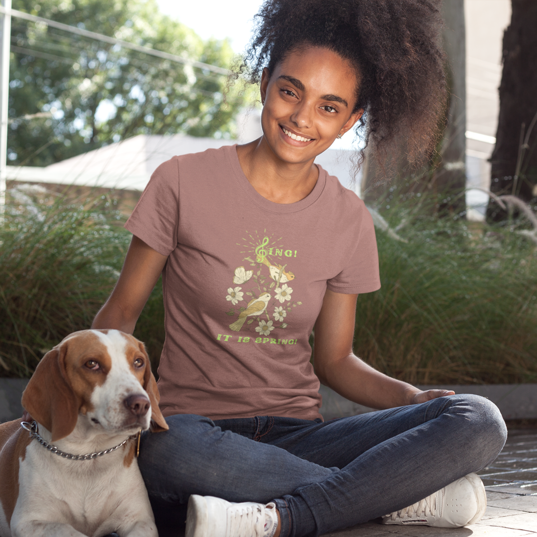 SING IT IS SPRING UNISEX CREW NECK TEE SHIRT WITH GREEN FONT