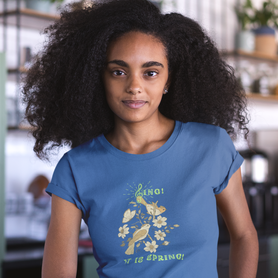 SING IT IS SPRING UNISEX CREW NECK TEE SHIRT WITH GREEN FONT